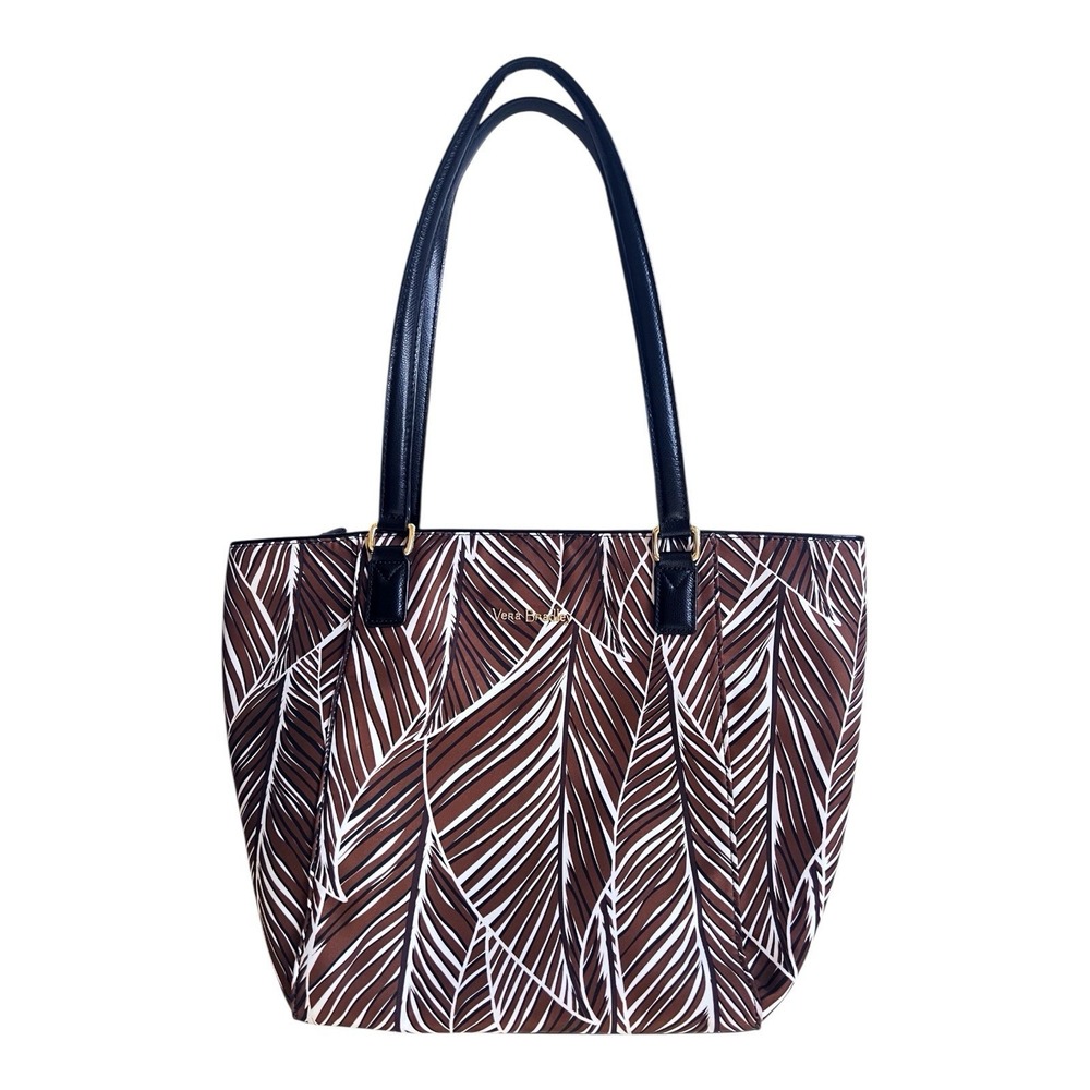 Vera Bradley Ella Tote Brown Banana Leaves Purse Tote Shoulder Bag‎